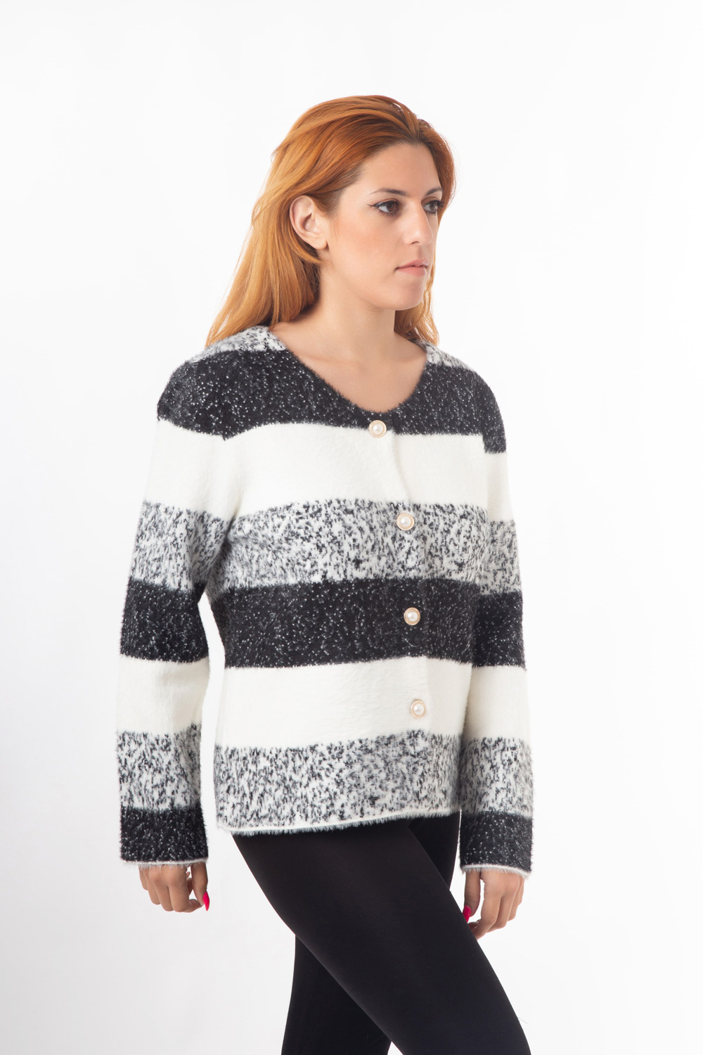 Ζακέτα κοντή ριγέ λευκό-μαύρο-γκρί (2)