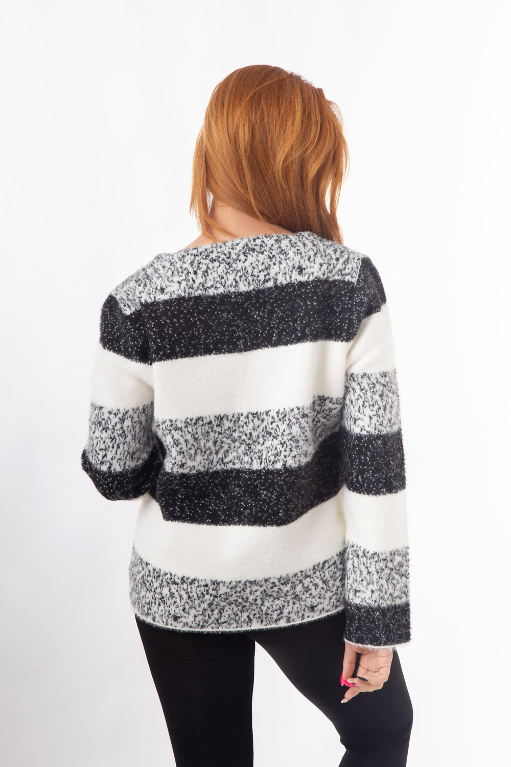 Ζακέτα κοντή ριγέ λευκό-μαύρο-γκρί (3)