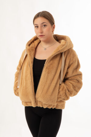 Οικολογική Γούνα καφέ με κορδόνι στη μέση (1)