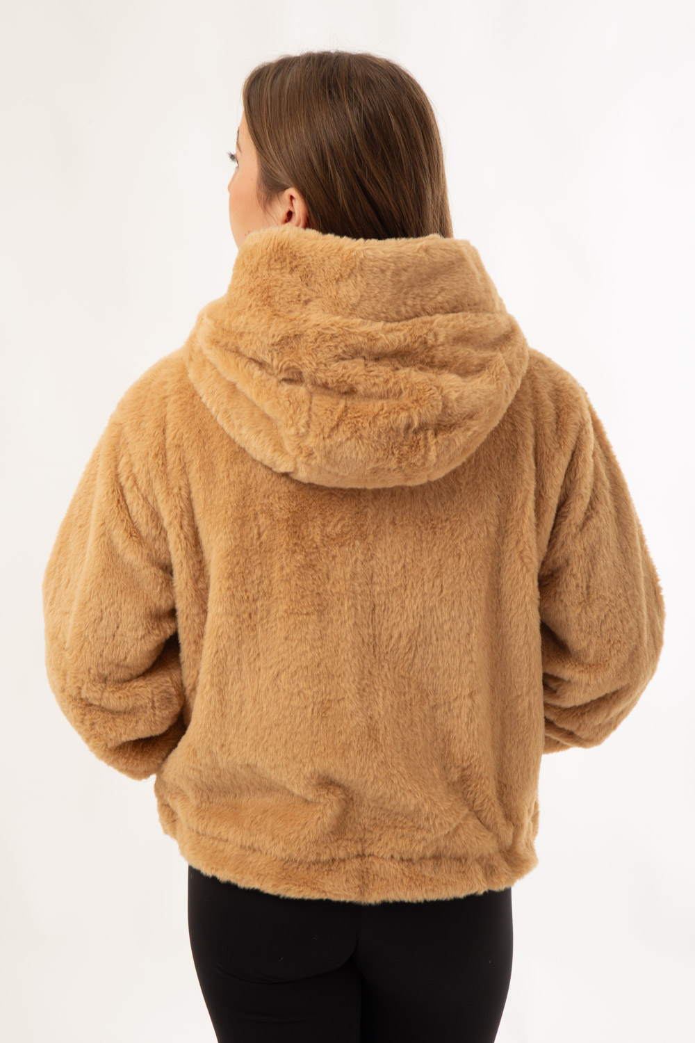 Οικολογική Γούνα καφέ με κορδόνι στη μέση (4)