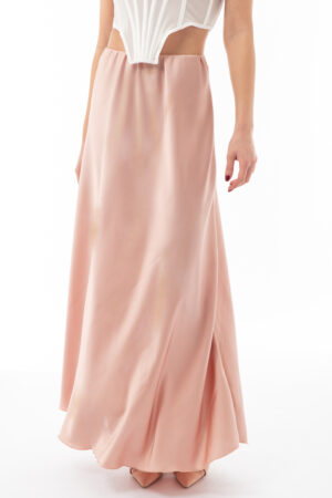 Φούστα Μακριά Ροζ Σατινέ