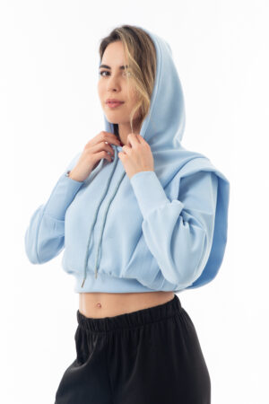 Γαλάζια Μπλούζα Μακρυμάνικη Με Κουκούλα