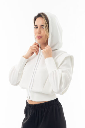 Λευκή Μπλούζα Μακρυμάνικη με Κουκούλα