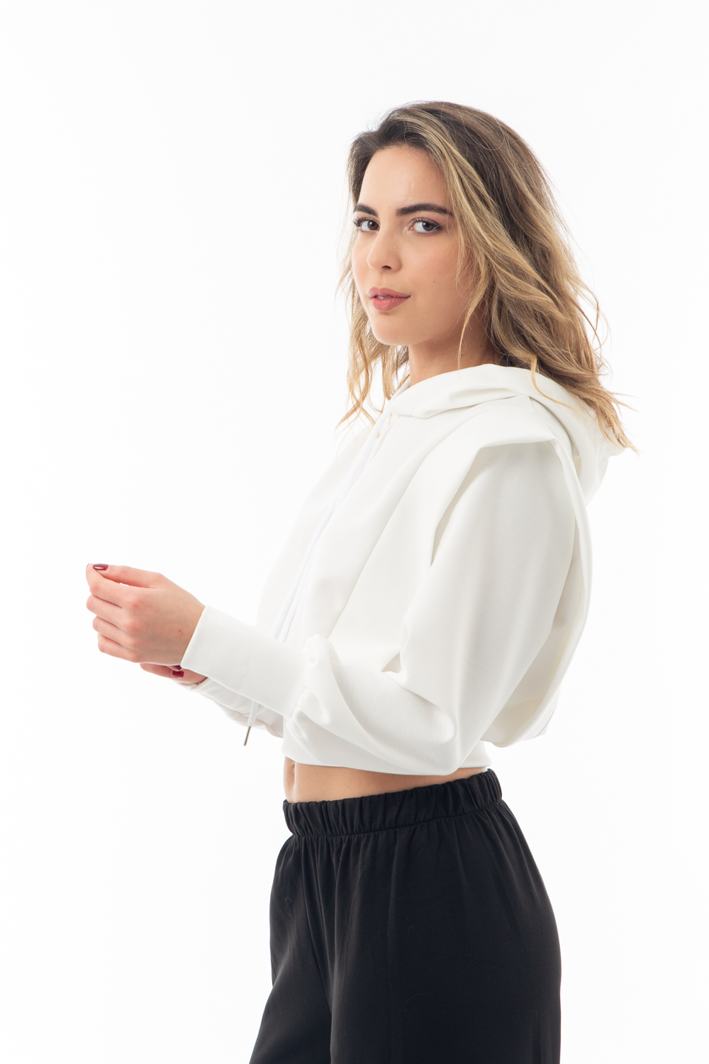 Λευκή Μπλούζα Μακρυμάνικη με Κουκούλα - Image 3