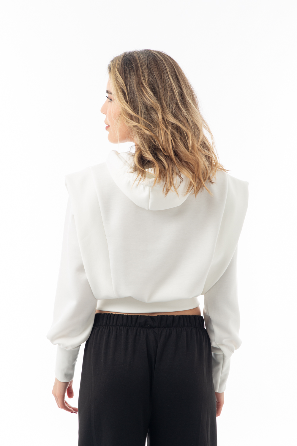 Λευκή Μπλούζα Μακρυμάνικη με Κουκούλα - Image 4